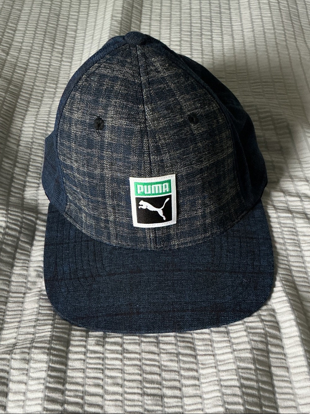 Puma Dark Blue Denim-Texture Snapback Hat with Patch Logo